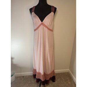 Anthropologie Vintage-Inspired Pink & Burgundy Maxi Dress, Velvet Straps, Embroi